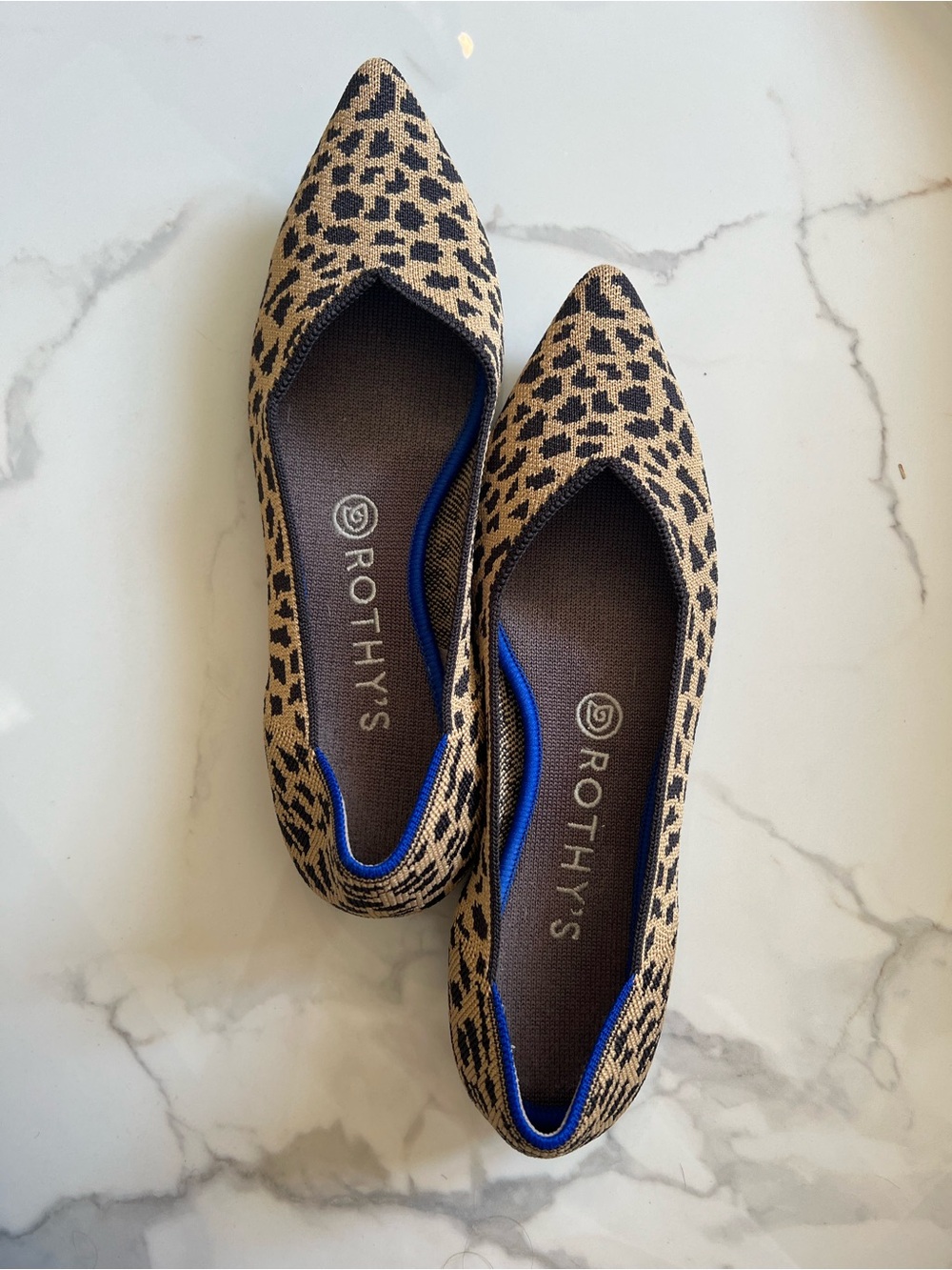 Rothy's Leopard-Print Pointed Flats in Beige and Black
